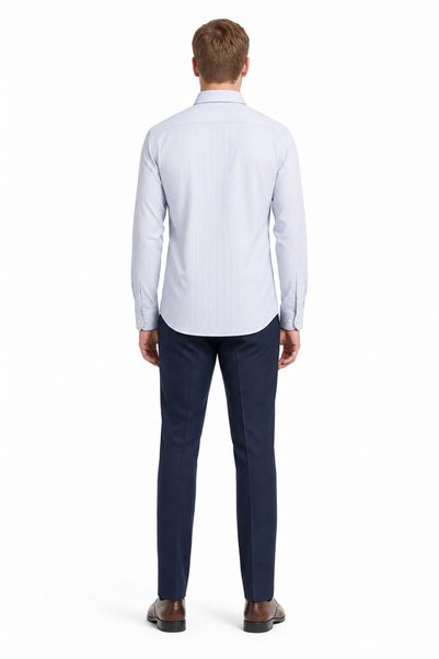 İmza Men's Blue Striped Long Sleeve Patterned Half Italian Collar Flexible Slim Fit Shirt 1004245218