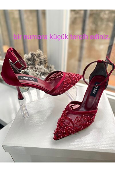 İLADİESHOES حذاء نسائي بكعب من الدانتيل واللؤلؤ
