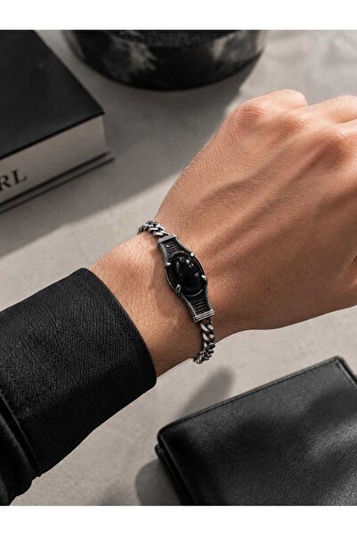 Noda Silver taşlı erkek bilekliği