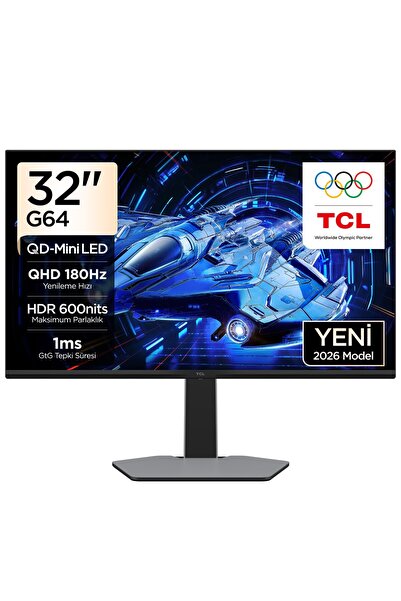 TCL 32G64 31,5 İnç QHD QD-Mini LED Oyuncu Monitörü, 180 Hz, 1 ms GTG, HDR600,...