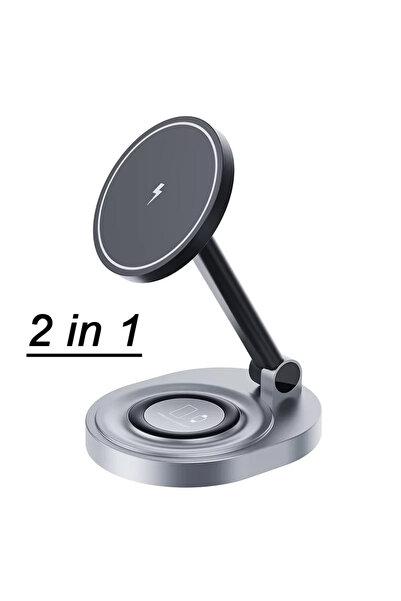 Vikefon 2 in 1 Black 15W 2 in 1 Magnetic Wireless Charger Stand Foldable For ...