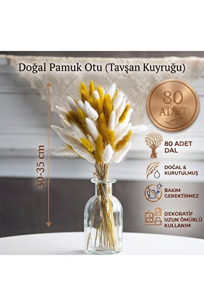 Dekora Çiçek Kurutulmuş Pamuk Otu Tavşan Kuyruğu Gelin Buketi Aranjman Çiçeği...