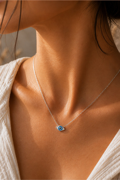 Spossy Silver Jewelry 925 Ayar Gümüş, Silver, Minimal Nazar Göz Kolye