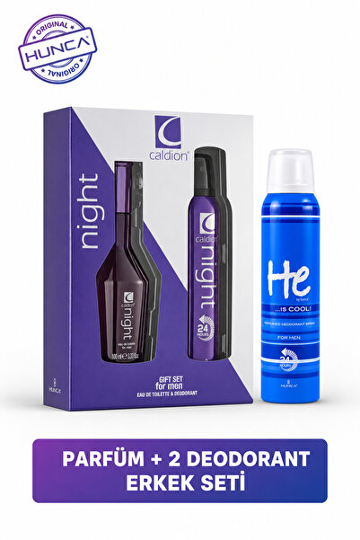 Caldion Night Edt Erkek Parfümü-100 Ml +deodorant-150 Ml&he Is Cool Deo-150ml...