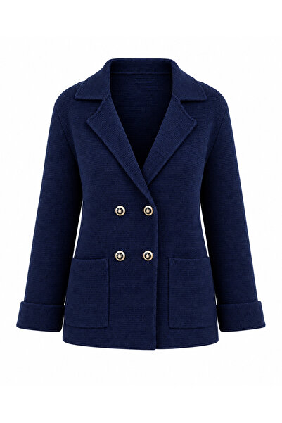 Zelish My Sister Navy Blue Steel Knitted Knitwear Jacket