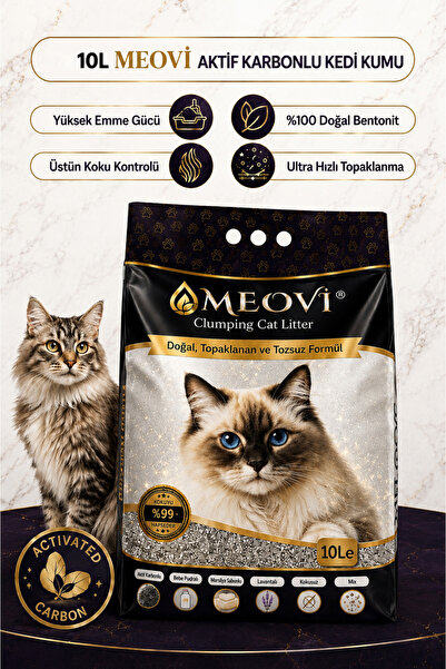 meovi Aktif Karbonlu İnce Taneli Ultra Topaklaşan Tozsuz Premium Kedi Kumu 10...