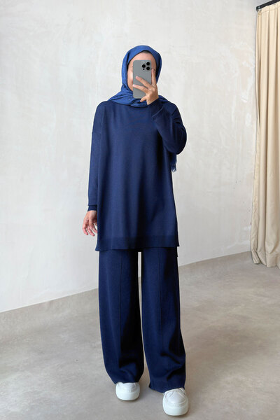 Ka Hijab Sparkling Mercerized Hijab Suit - Navy Blue