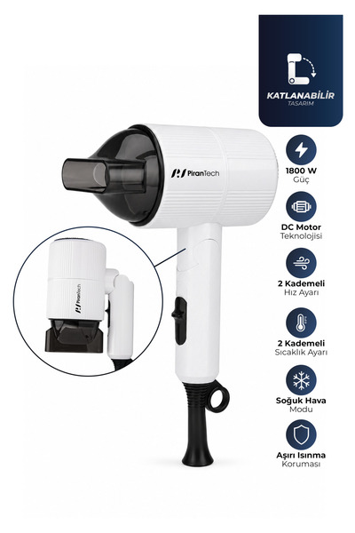 PiranTech KS-2969 1800W Hız/Sıcaklık Ayarlı Yoğunlaştırıcı Başlıklı Saç Kurut...