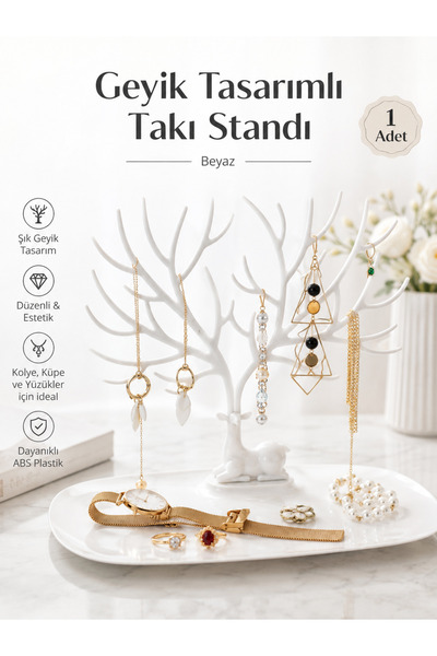 optana Geyik Tasarımlı Beyaz Takı Standı Yüzük Küpe Kolye Askılığı Mücevher O...