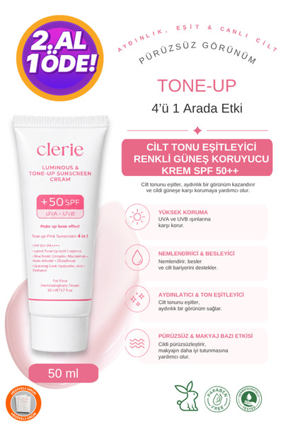 Clerie Cosmetics Tone up Sunscreen Spf 50+ Pa++++ 50 ml – Brightening, Pink C...