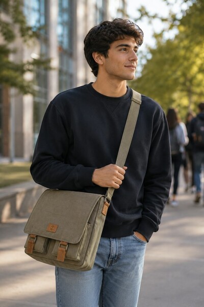 QUB CLUB Unisex Kanvas Su Geçirmez Postacı Iş Okul Evrak Laptop Notebook Çant...