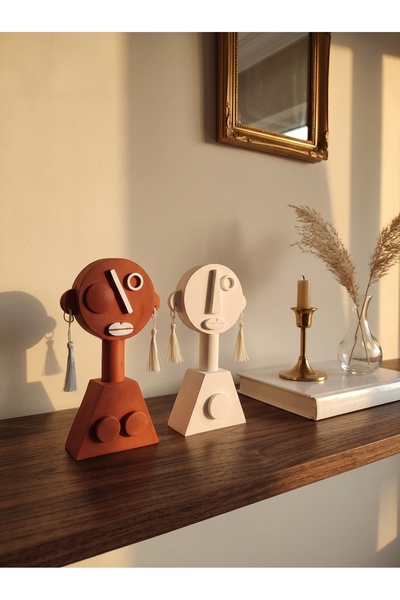 Glarus Atelier 2’li Dekoratif Taş Tozu Biblo Seti Beyaz & Kiremit Rengi – Mod...