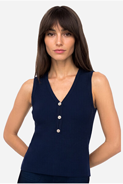 Mudo Tricou de damă, albastru marin, cu decolteu în V, fără mâneci
