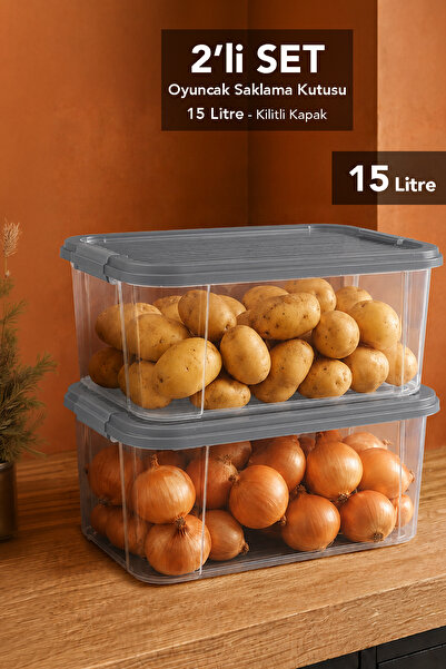 Meleni Home 2 Pieces 15Lt Elora Organizer Box - Erzak Food and Food Storage C...