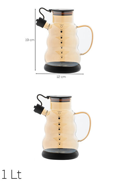Porsima 3617- 1 Kapaklı Borosilikat Cam 2li Yağlık Sirkelik Seti Yağdanlık Takımı 1000ml Siyah