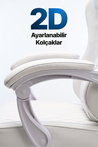 OXYRA Mooncha Oyuncu Koltuğu Premium Komple Beyaz Terletmez Deri | Ayak Destekli