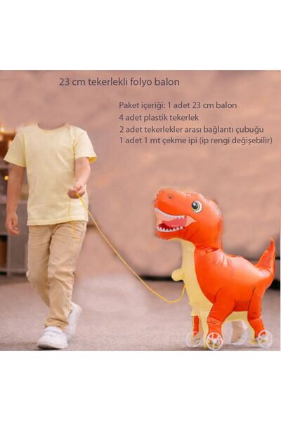 partidolu Tekerlekli Çekince Yürüyen 23 Cm Yeşil Renk Dinozor Folyo Balon 1 Adet