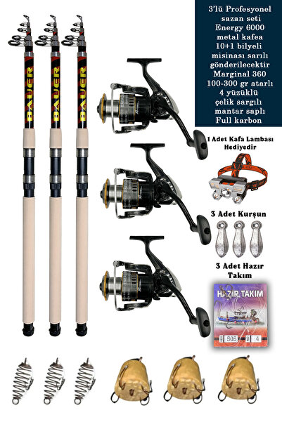 ALASTOR Profesyonel Sazan Olta Seti Ultra Pro 3'Lü Set 100-300 Atarlı Olta Ka...