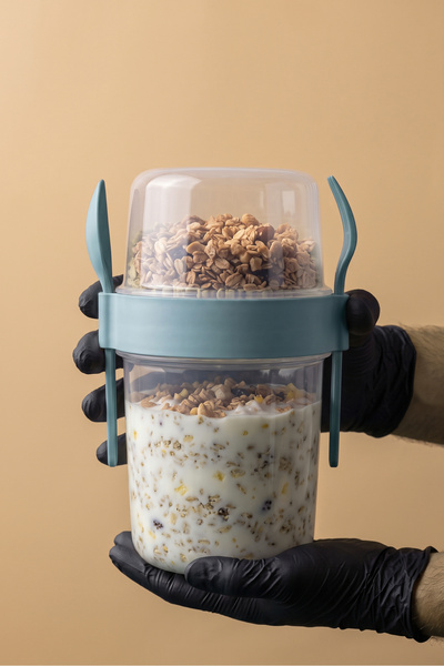 KaktüsKedi Dev Boy Kaşıklı Çatallı Ara Öğün Bardağı - Yemek Saklama Kabı 1100 ML