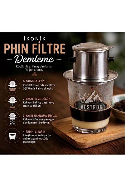 VESTRON Vietnam Kahve Demleme Filtresi Paslanmaz Çelik Phin Dripper Filtre Ka...
