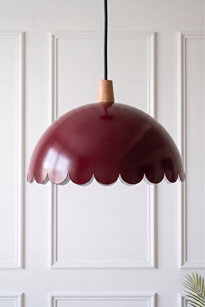 Marrien Bella Retro Ahşap Detaylı Bordo Metal Sarkıt (30 cm) Yemek Masası Üst...