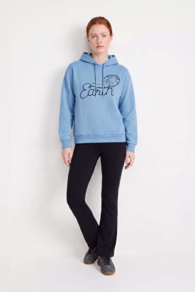 MARKAPIA WOMAN Women's Hooded World Printed Blue Sweatshirt