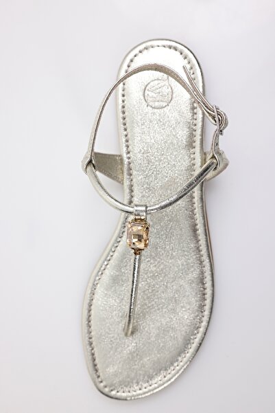 5in1Canpolat Gold Single Stone Sandals 26057