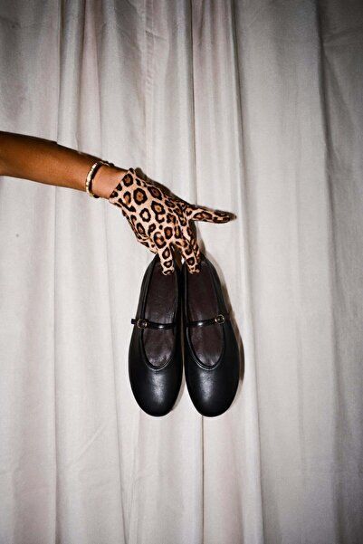 5in1Canpolat Brown Buckle Ballerinas 26022
