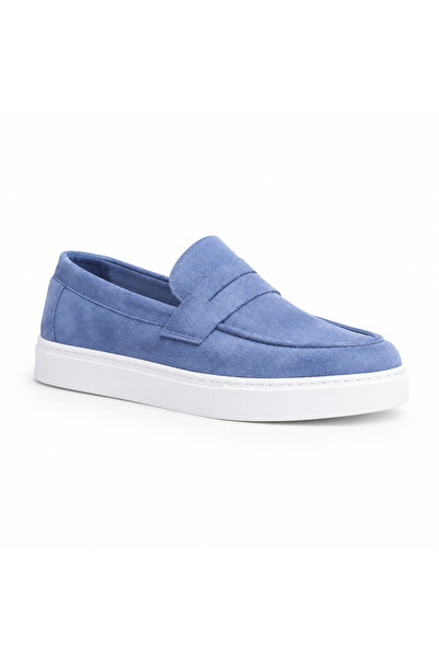 BESKAR Ba0580 Blue Suede Men's Shoes - Laceless Belted High-Sole Comfortable ...
