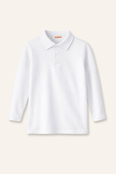 Zeyland Kız Erkek Çocuk Uzun Kollu Polo Yaka T-Shirt - Beyaz