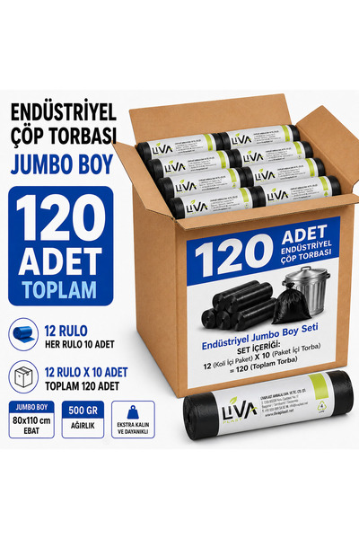 livaambalaj Endüstriyel Çöp Poşeti Jumbo Boy J500 80x110 cm 12 Rulo 120 Adet ...