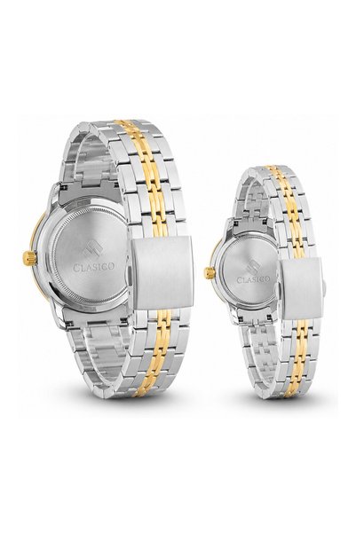 Clasico Signature Couple Watches Set for Men & Women – Elegant Tone Matching Couple Quartz Watches – Gold/Silver Case