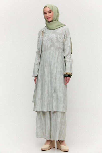Setrms Yaprak Desenli Keten İkili Takım