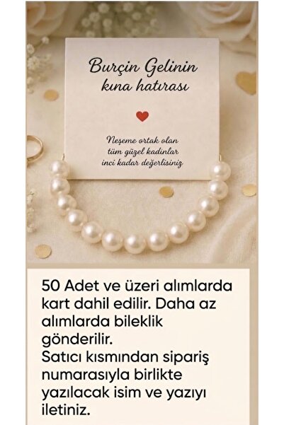 Kişiye Özel Kartla İnci Bileklik -Kına, Nikah, Söz, Nişan, Bride Hediyesi ( Hatıra ) 10 Adet Bileklik