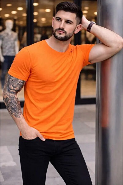 Generic Brand Men's T-Shirt Crew Neck Slim Fit Lycra T-Shirt Casual Basic Bod...