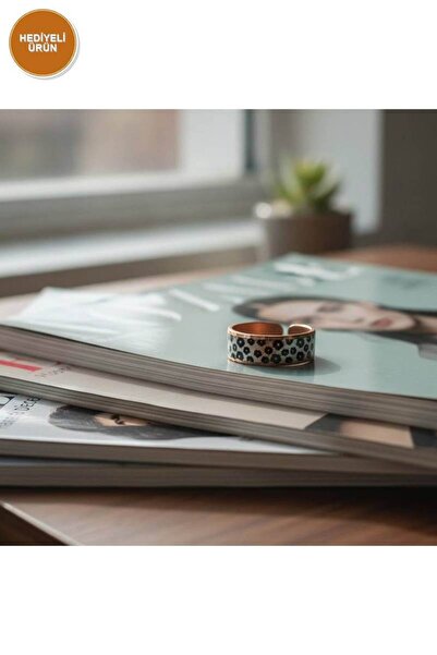 Erol Bakır خاتم نحاسي قابل للتعديل بتصميم نقطي أسود وأبيض