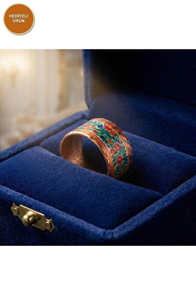 Erol Bakır 100% Handmade Copper |   Copper Green Red Ethnic Patterned Wide Fo...