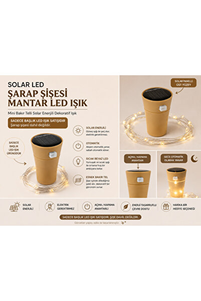 Haneliya Solar LED Şarap Şişesi Mantar Lamba – Mini Bakır Telli Solar Enerjil...