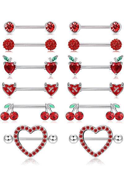 Choice Silver red KUNIU 12pcs Fashion y2k Heart Shaped Apple Cherry Fruit Lit...
