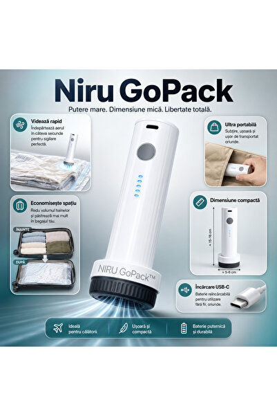 Niru Pompa vid electrica GoPack™ USB-C Portabila - vidare haine, lenjerii, pa...
