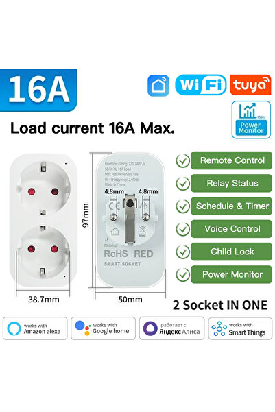 Choice Power Monitor WIFI 2socket 16A TNCE TNCE Tuya Wifi/Zigbee3.0 Smart Plu...