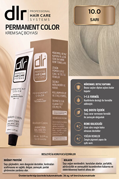 DLR Color Saç Boyası 60ml 10.0 Açık Sarı - Profesyonel Kuaför Kalitesinde Ren...