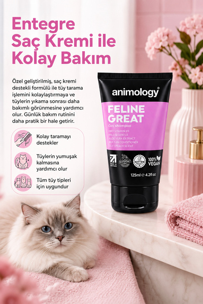 Animology Feline Great Cildi ve Kürkü Besleyici ve Tüy Yapısını Onarıcı Kedi Şampuanı 125 mL