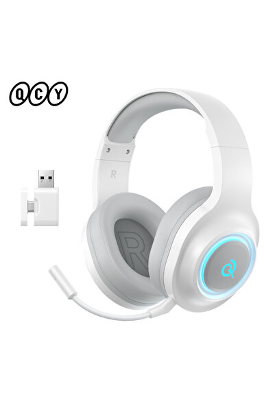 Choice سماعات رأس QCY Heroad V200 بيضاء اللون، فوق الأذن، بمحرك 50 مم، صوت مح...