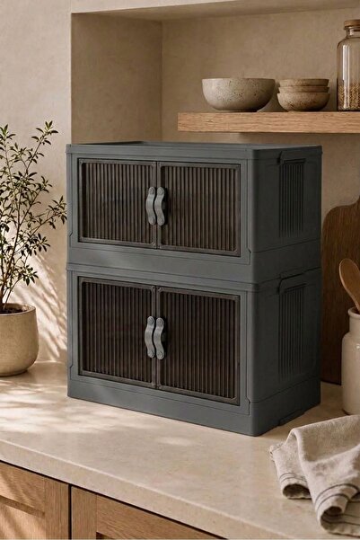 Piev Emayhome - 2-Piece Anthracite Portable Stackable Cabinet Organizer