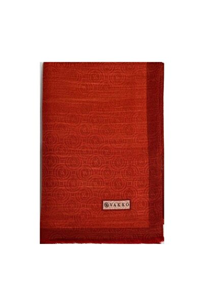Vakko Cotton Silk Stripe Monogram Shawl 41728-Dark Red