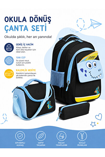 MİECZ BAGS Sevimli Dinazor Figürlü Kapaklı Modern Çok Bölmeli İlkokul Kız & E...