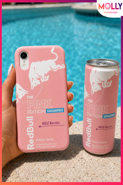 Molly iPhone XR İçin Pamuk Şeker Redbull The Pink Edition Desenli İçi Kadife ...