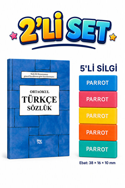 Parodi Yayınları Ortaokul Türkçe Sözlük ve Parrot 5’li Renkli Silgi 2’li Okul...