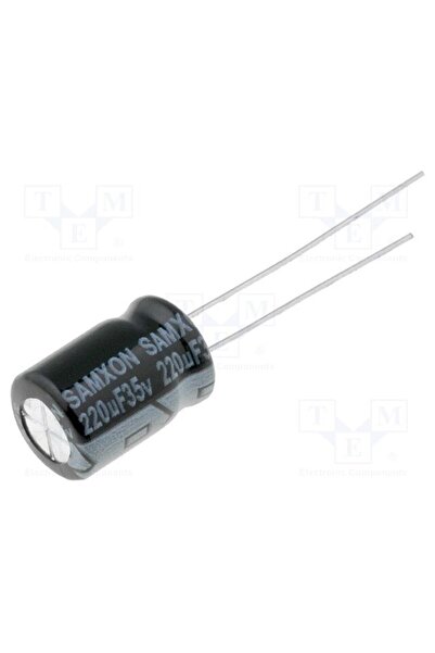 OEM Condensator electrolitic SAMXON KM220/35, THT, 220uF, 35VDC, Ø8x12mm, ±20...